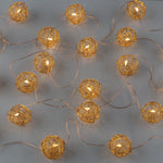 Instalatie Globuri impletite aurii, 20 LED-uri cu lumina alba calda, 3 m, interior